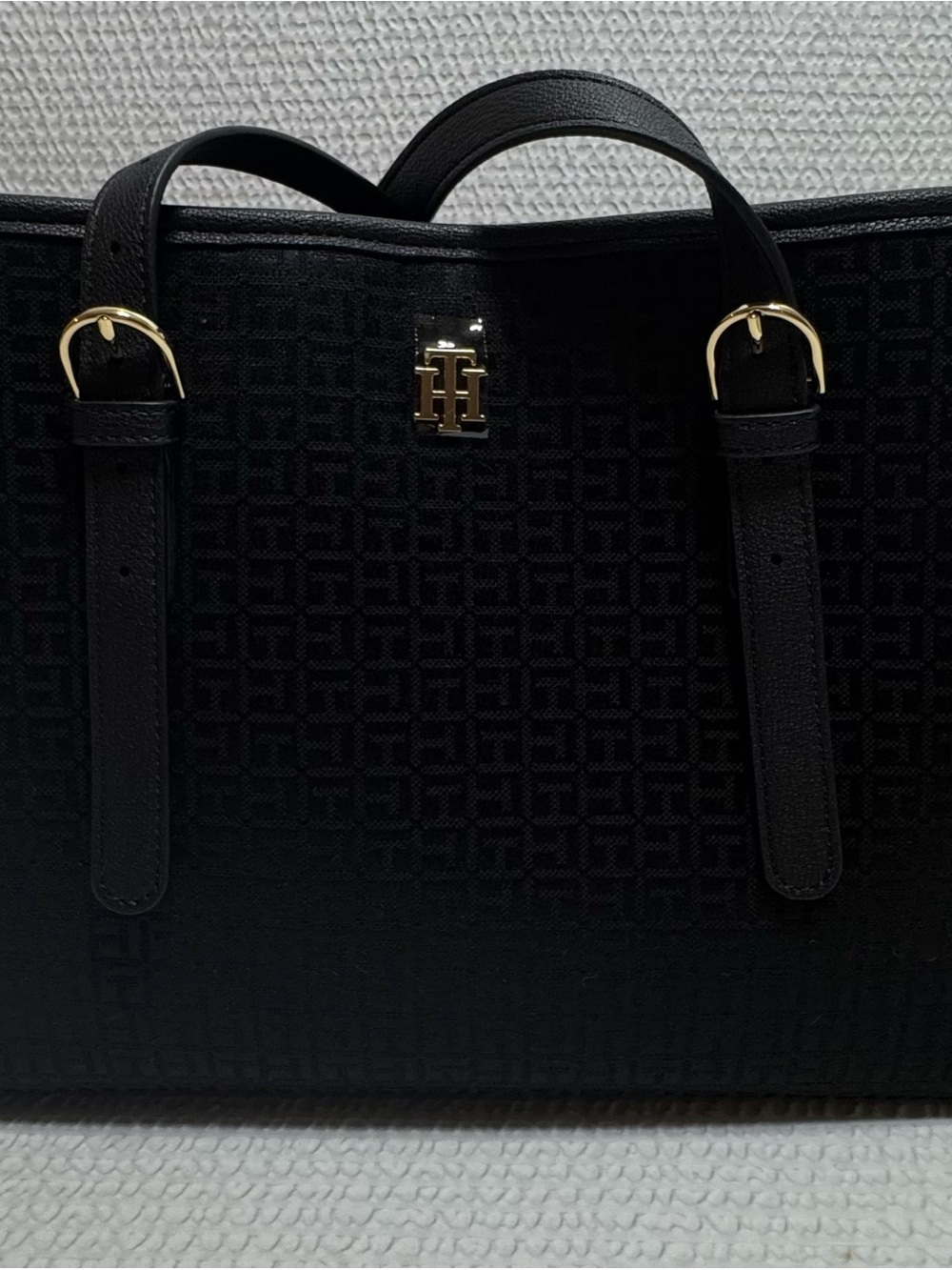 Tommy Hilfiger Black Signature Tote with Gold Hardware
